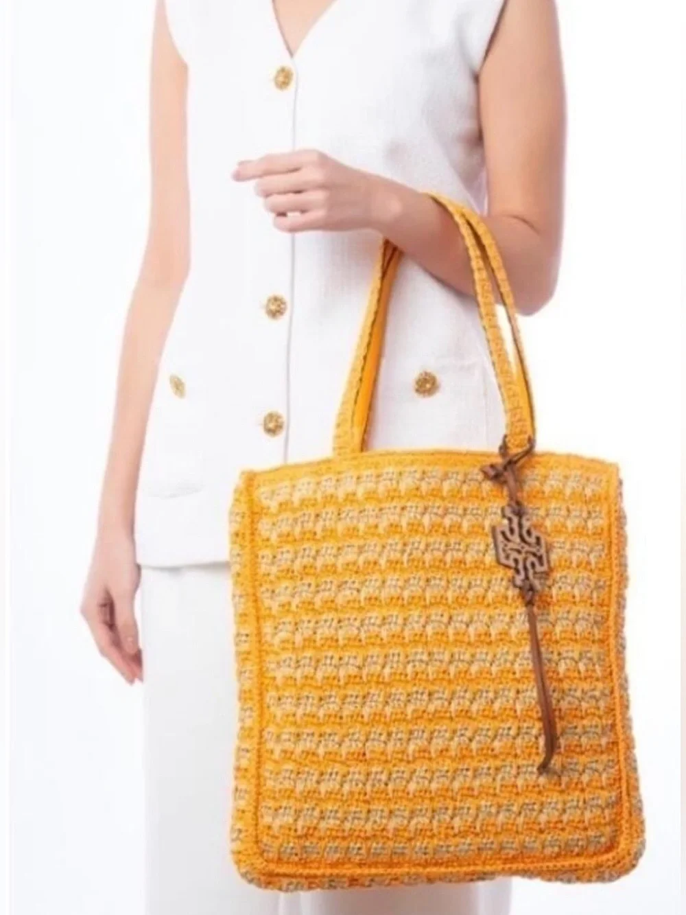 Tory Burch Crochet Tote Bag NWT Bright Squash